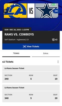 2 LA Rams vs Cowboys NFL Tickets Dec 2026