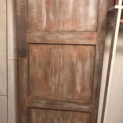 Single Reclaimed Cypress Swing Door - Whitewashed Finish, Brushed Metal Hardware