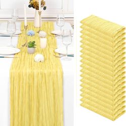 18 Pack Light Yellow Cheesecloth Table Runner Gauze Table Runner 10FT Long Semi-Sheer Table Runner Boho or Rustic Wedding Table Decor for Wedding Deco