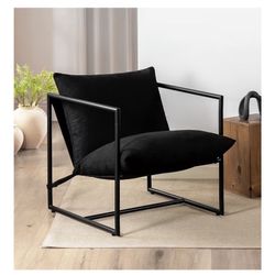 Aidan Sling Accent Chair, Metal Framed Armchair with Shredded Foam Cushioning, Black $75 New
