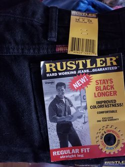 Men's black 38x30 rustler jeans new with tags