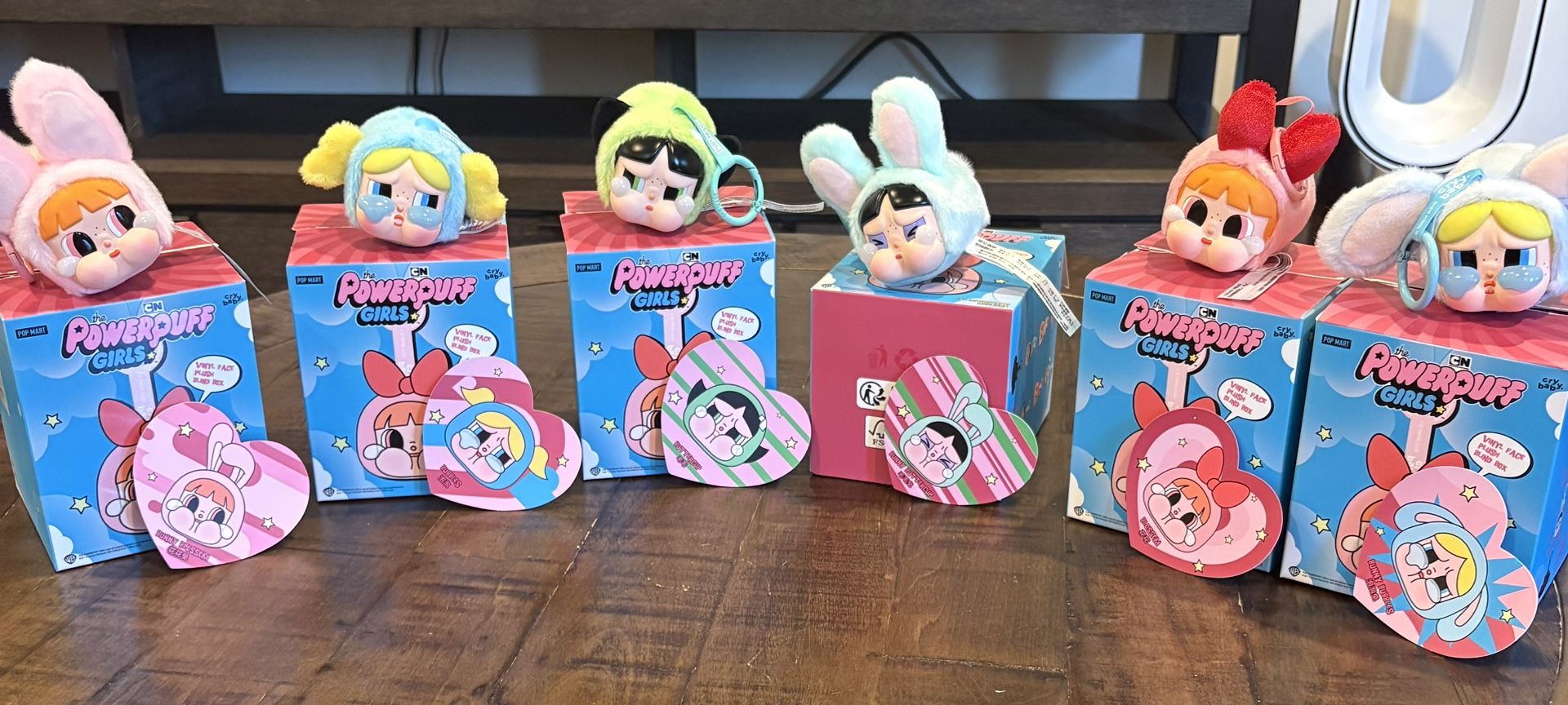 Pop Mart CRYBABY x Powerpuff Girls Series Bunny Blossom buttercup Bubbles Vinyl Face Plush.