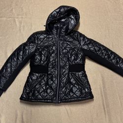 RARE Find Michael Kors L Black on Black Sliming Effect Puffer Jacket With Hoodie