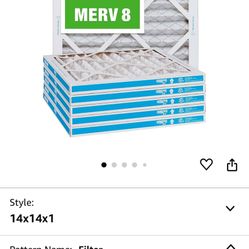 Aerostar 14x14x1 MERV 8 Pleated Air Filter, AC Furnace Air Filter, 6 Pack
