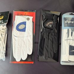 Golf Gloves (New) (x3) and 100 Long Gold Tees (x1)