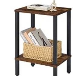 1- End Table,2-Tier Narrow Side Table, Small Nightstand, Sofa Table with Storage Shelf for Small Spaces, Living Room, Bedroom, Office, Rustic 