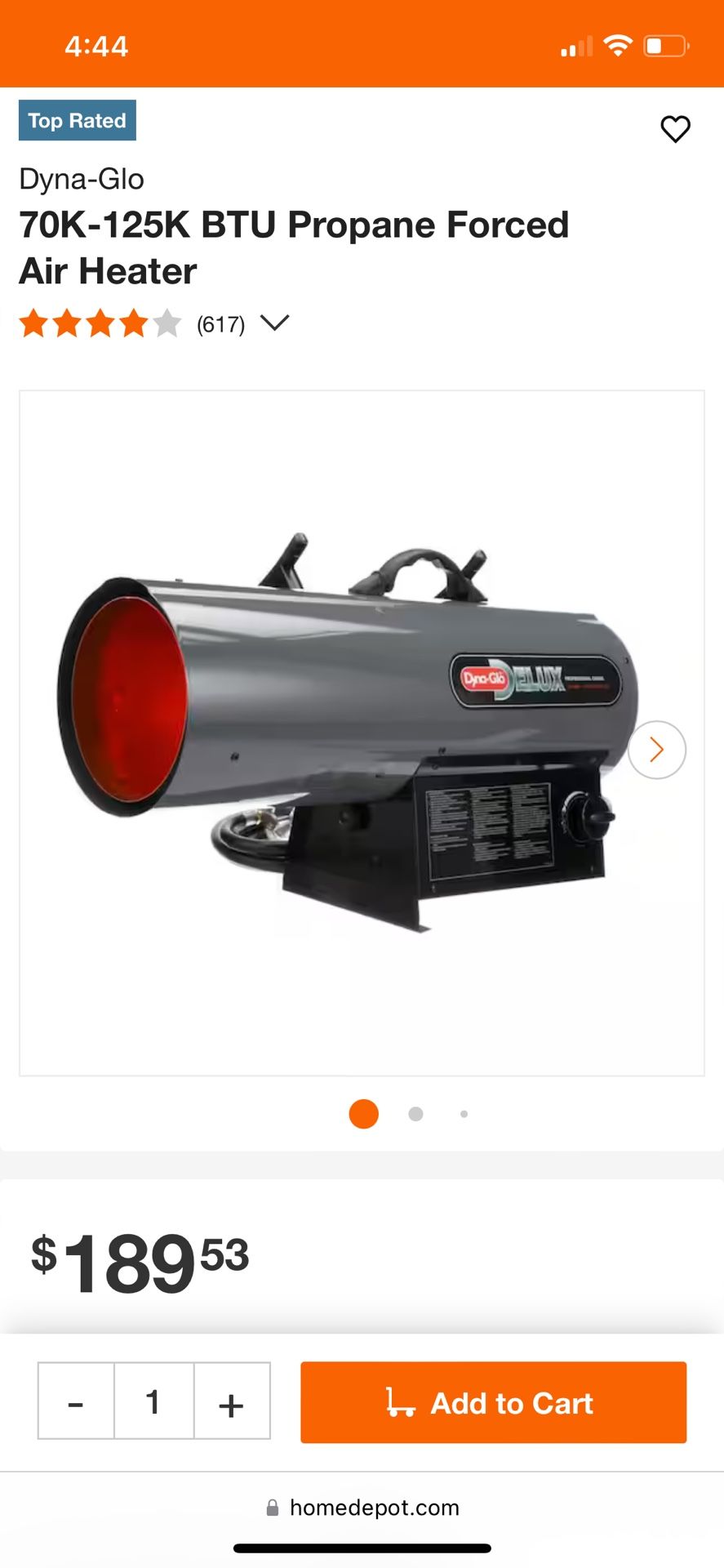 Dyno Glo Propane Heater Torpedo 125.000 BTU