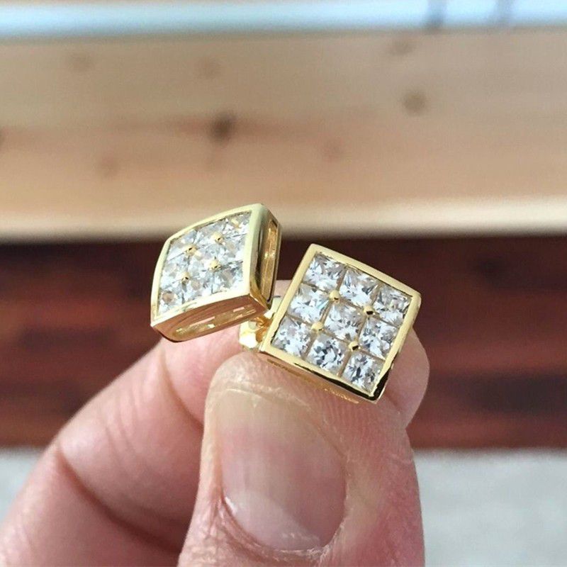 "New Trend Gold Plated Bling Diamond Cubic Zirconia Classical Square Stud Earrings, UNI22412
 
 