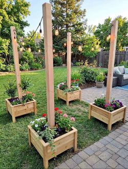 2x2 Cedar Planter Box with 8ft Light Post (String Light Hanging System) – Outdoor Decor