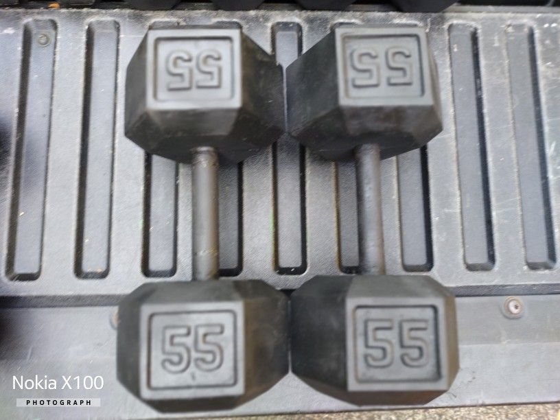 PAIR  OF  55  LB.  HEX  STEEL  DUMBBELLS 