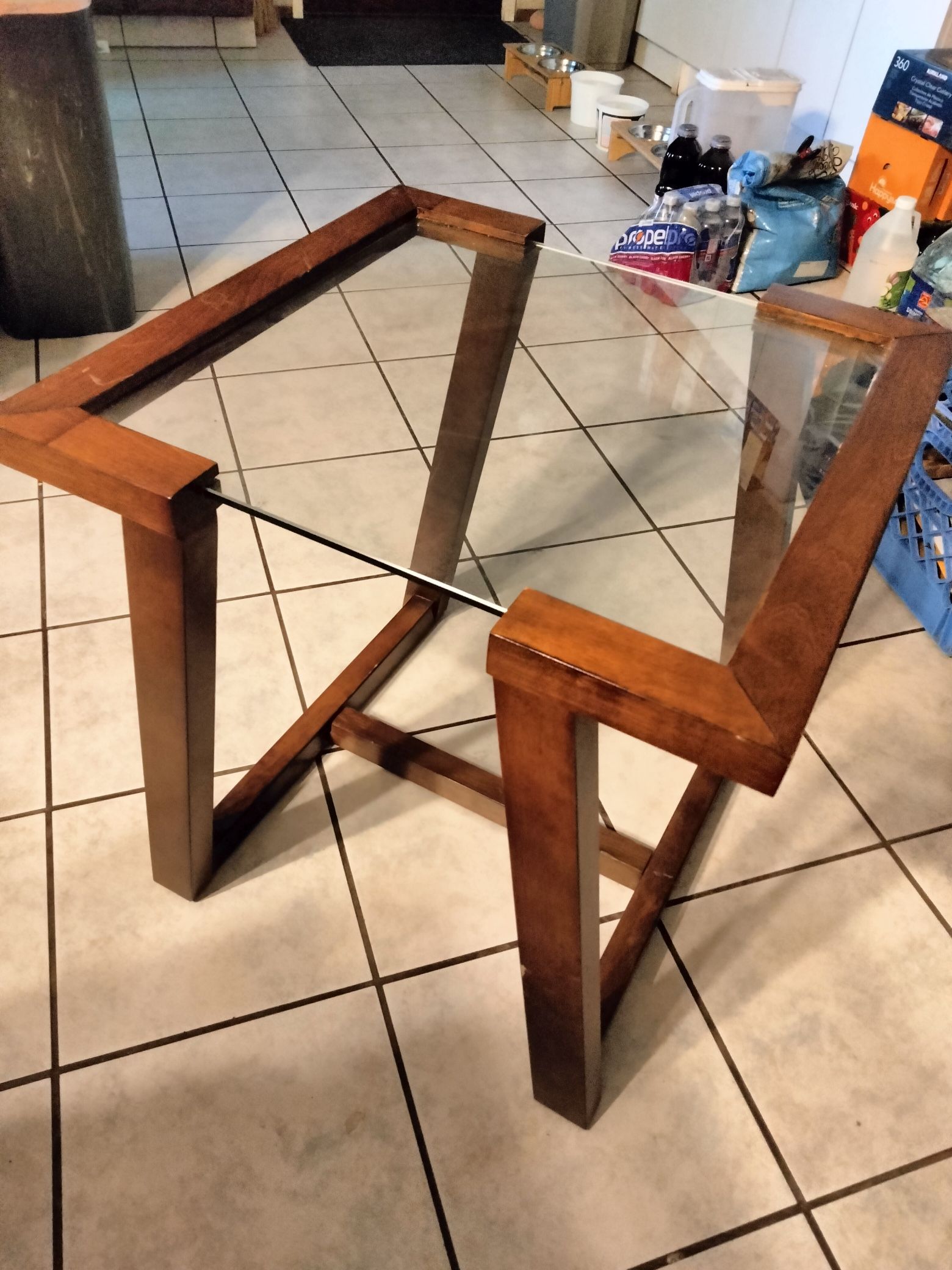 Pair Of Glass And Wood End Tables