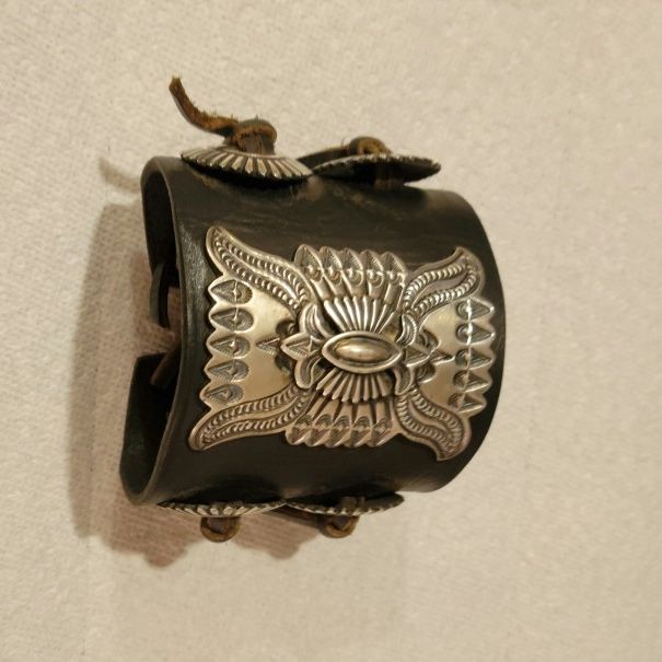 Navajo Silver & Leather Cuff For Man