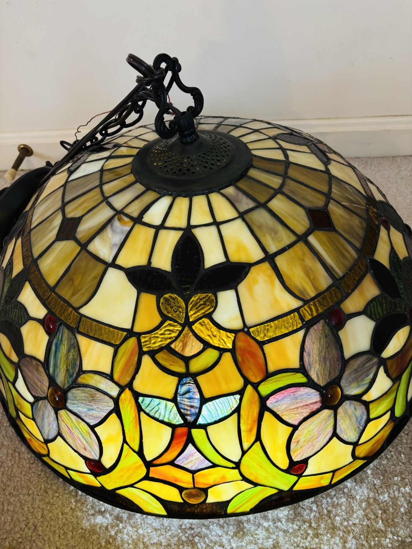 Vintage Tiffany Style Hanging Lamp – 3-Light Stained  , 20” Wide