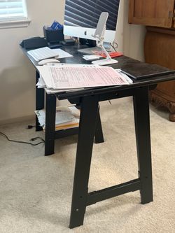 Table and bookshelves