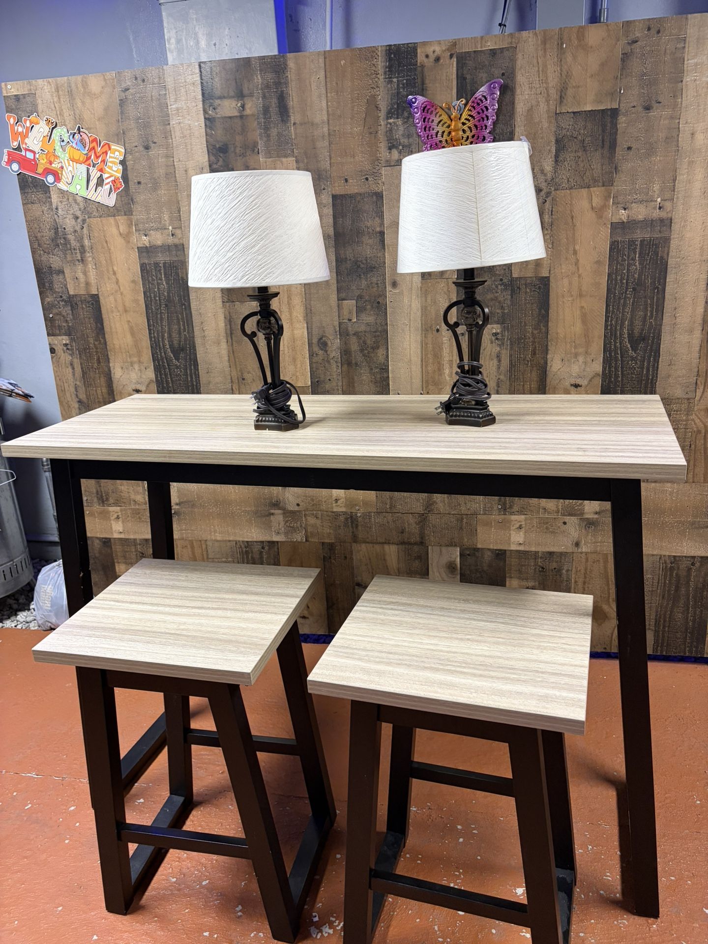 Kitchen Table, 2 Chairs And 2 Night Lamps