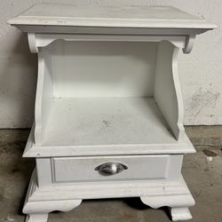 Small White Wooden Nightstand w/ Drawer and Shelf