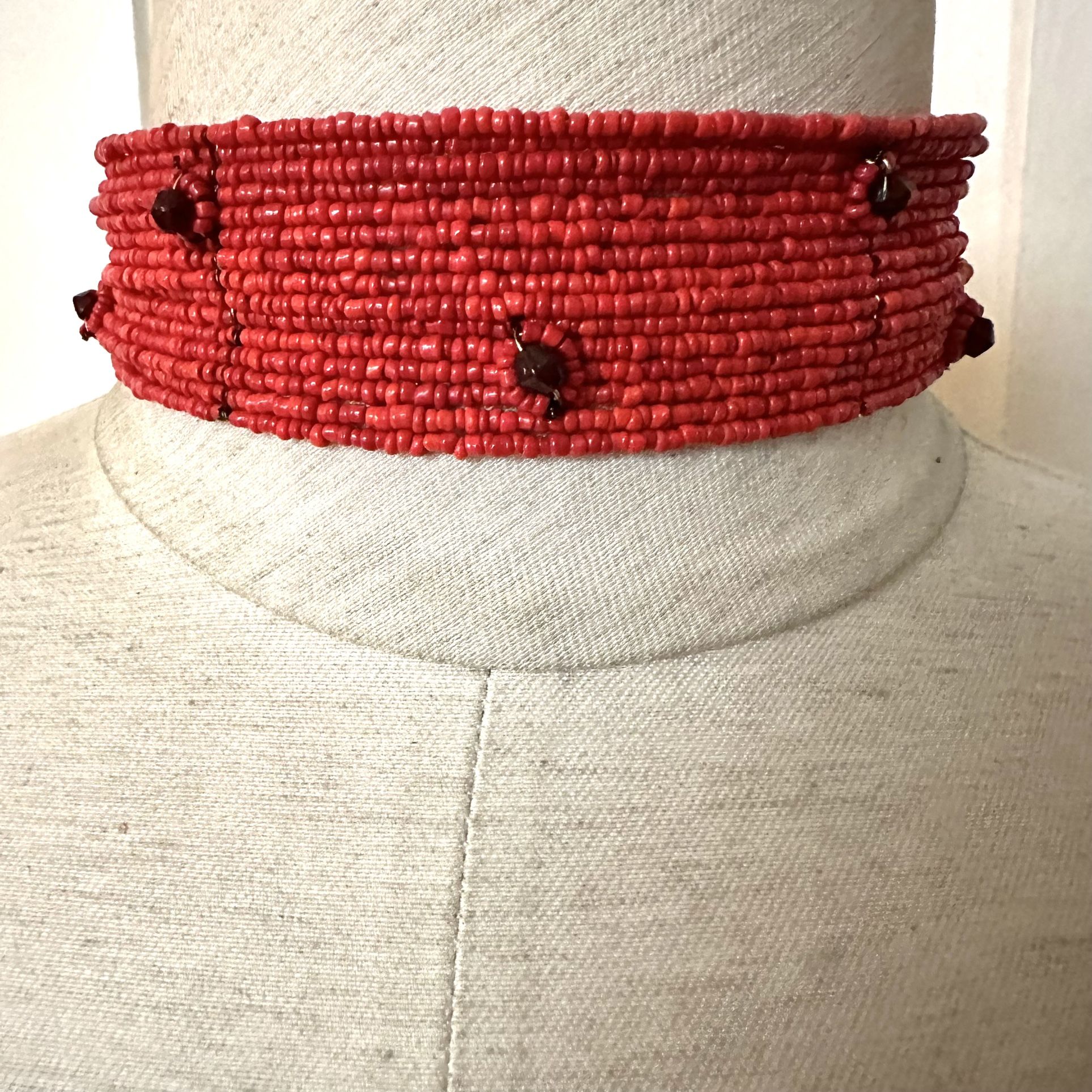 Red Beaded Choker Necklace 
