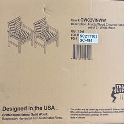 Set of 2, Walker Edison Modern Slatted Outdoor Patio Chair, Set of 2, White Wash