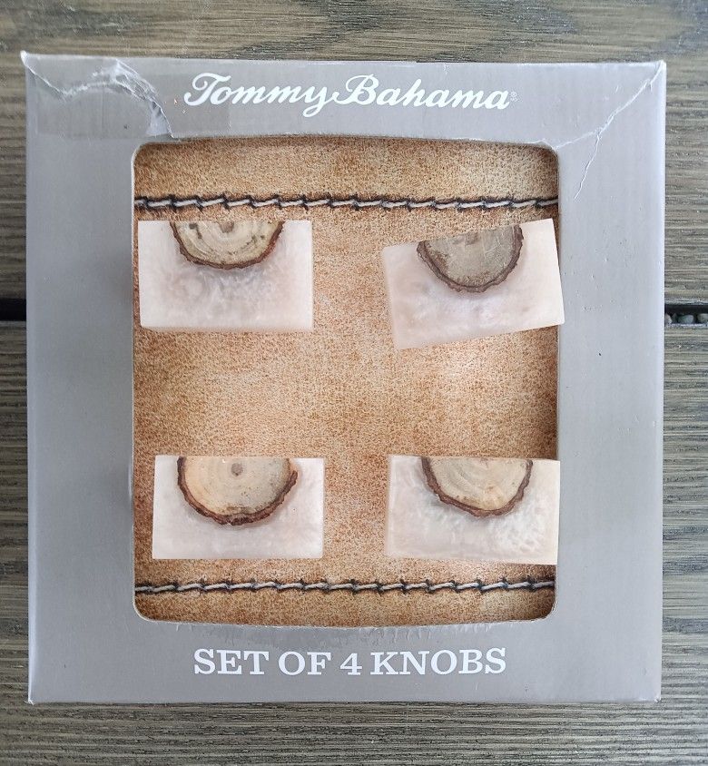 New (But Old) Tommy Bahama Set Of 4 Faux Marble & Wood Drawer Pulls 