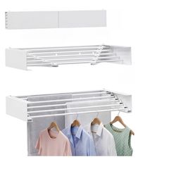 Wall Mounted Clothes Drying Rack - Heavy Duty 5-Rod Retractable Clothing Drying Rack, 60LBS Capacity Tiered Laundry Hanger, Large Foldable Dryer Racks