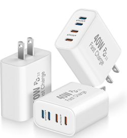 iPhone 17 16 Fast Charging Block, 3 Pack 40W 4-Port USB C Charger set