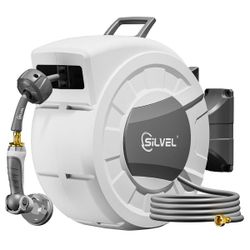 Retractable Garden Hose Reel 12 in x 100ft Wall Mount with 10 Pattern Nozzle and Swivel Bracket