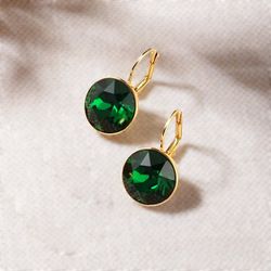 New Green Bella Earrings with 8.5 Carat Clear Swarovski Crystals Gold Plated