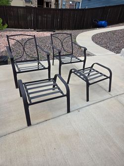 2 metal patio chairs and metal ottoman for sale