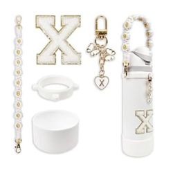 Silicone boot Monogram Set Compatible with Owala Water Bottle 40 oz - Owala Accessories Owala Free Sip color white letter X