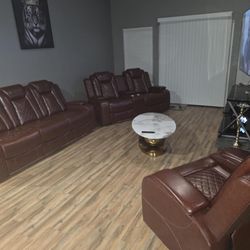 Reddish Brown Power Reclining Couch Set 3 Pieces