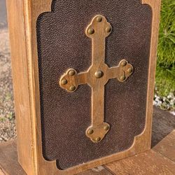 Vintage Style 14.5" Wooden Decorative Storage Box with Ornate Cross – Religious
