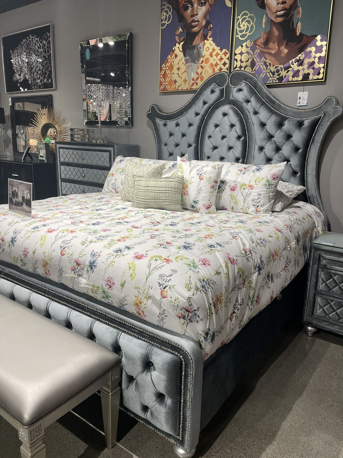 Few More In Stock Grey Velvet Bedroom Set Queen Or King