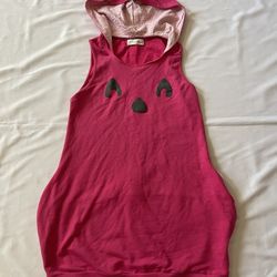 Rabbit Hoodie Tank Top Tee T-shirt Hot Pink with Ear Tail Polka Dots Women Dress