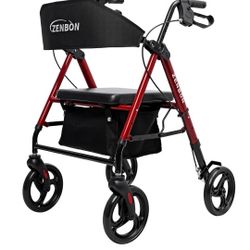 Rollator Walker for Seniors/Adults Foldable Rolling Walker with Seat 265 lbs Capacity 4 Big 8 inch Wheels Hand Grips Adjustable Height Lightweight Alu