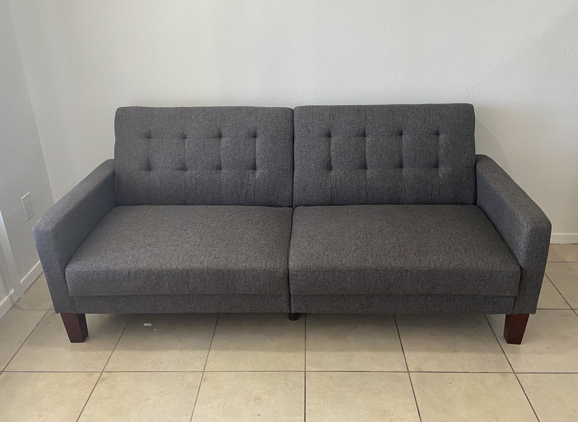 Fabric Tufted Futon, Gray Linen