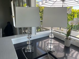 Crystal-Style Table Lamps – Chrome & White Shades