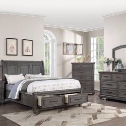 Brand New Grey 4pc King Bedroom Set (Available In Queen & California King Set)