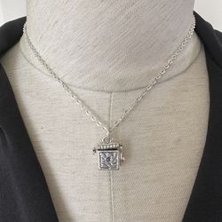Silver Tone Faith Locket Box Pendant Necklace 