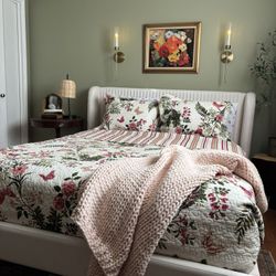 100% Cotton Queen Quilt Set Reversible Botanicals And Butterflies 