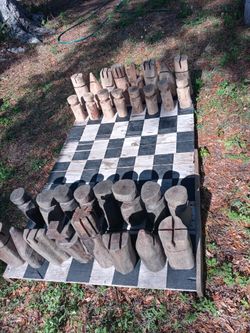 Yard Chess Set Chainsaw Carved