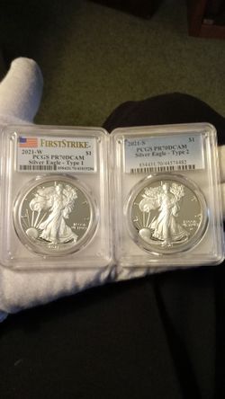 2021-W & S American Eagle Silver Proof Set PF 70  Dcam Type 1 & Type 2