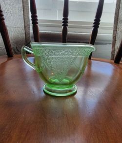 Uranium "Georgian Love Birds" Glass Creamer