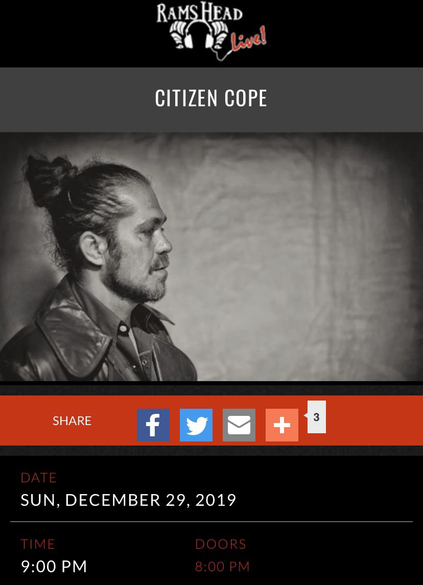 Citizen Cope at Rams Head Live
