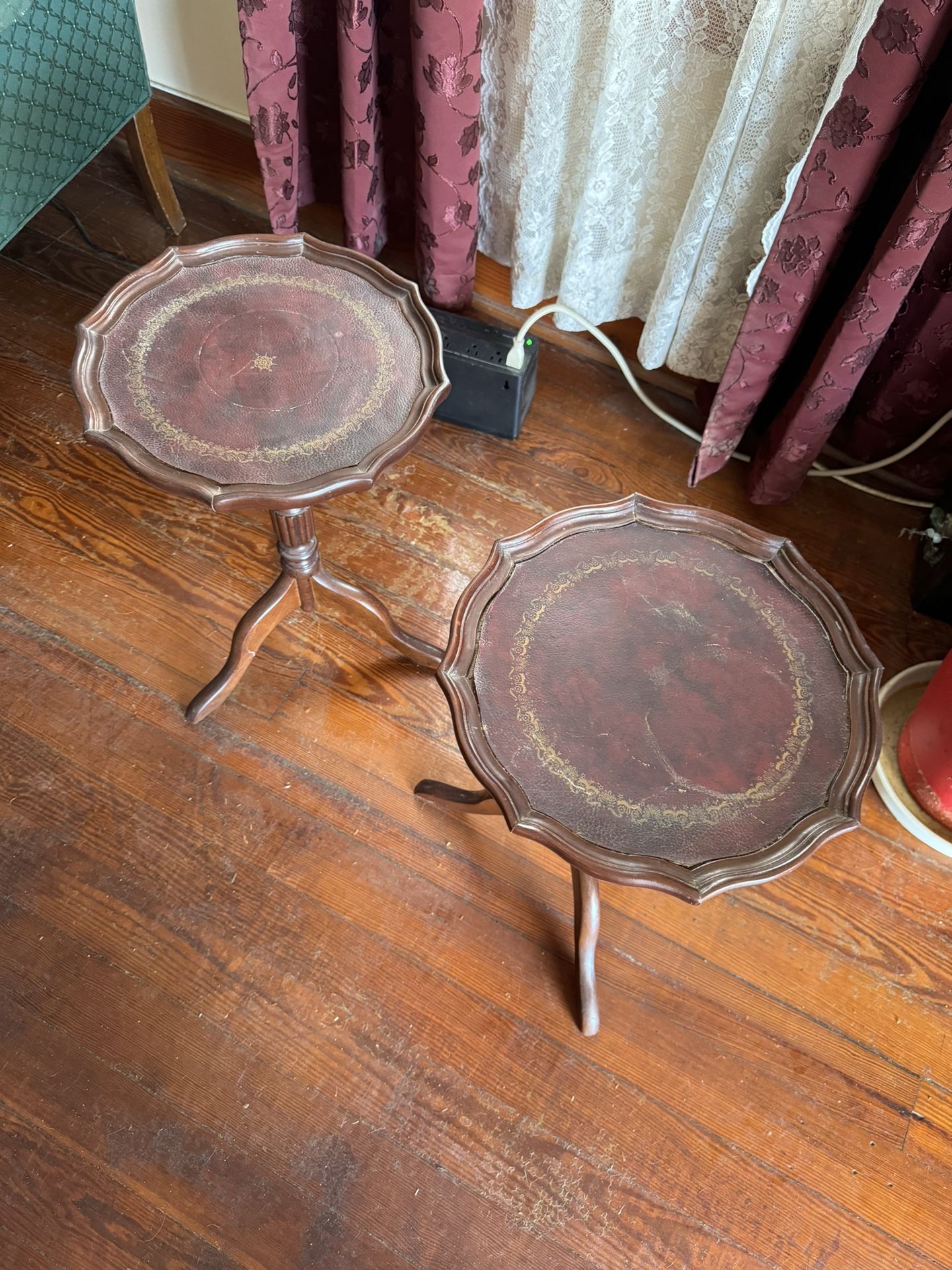 Pair of Small Bombay Company Leather Top Table On Tripod Base
