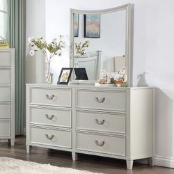 Brand New Dresser With Mirror Gray All Wood With Chrome Knobs