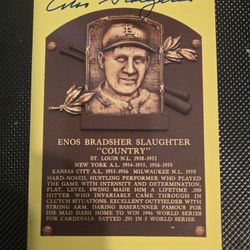 Enos Slaughter Autograph H.O.F. Plaque Ppstcard