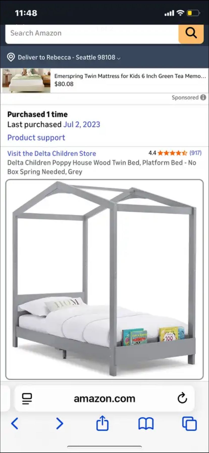 Delta Children Poppy House Wood Twin Bed Frame – Gray (Complete Set)