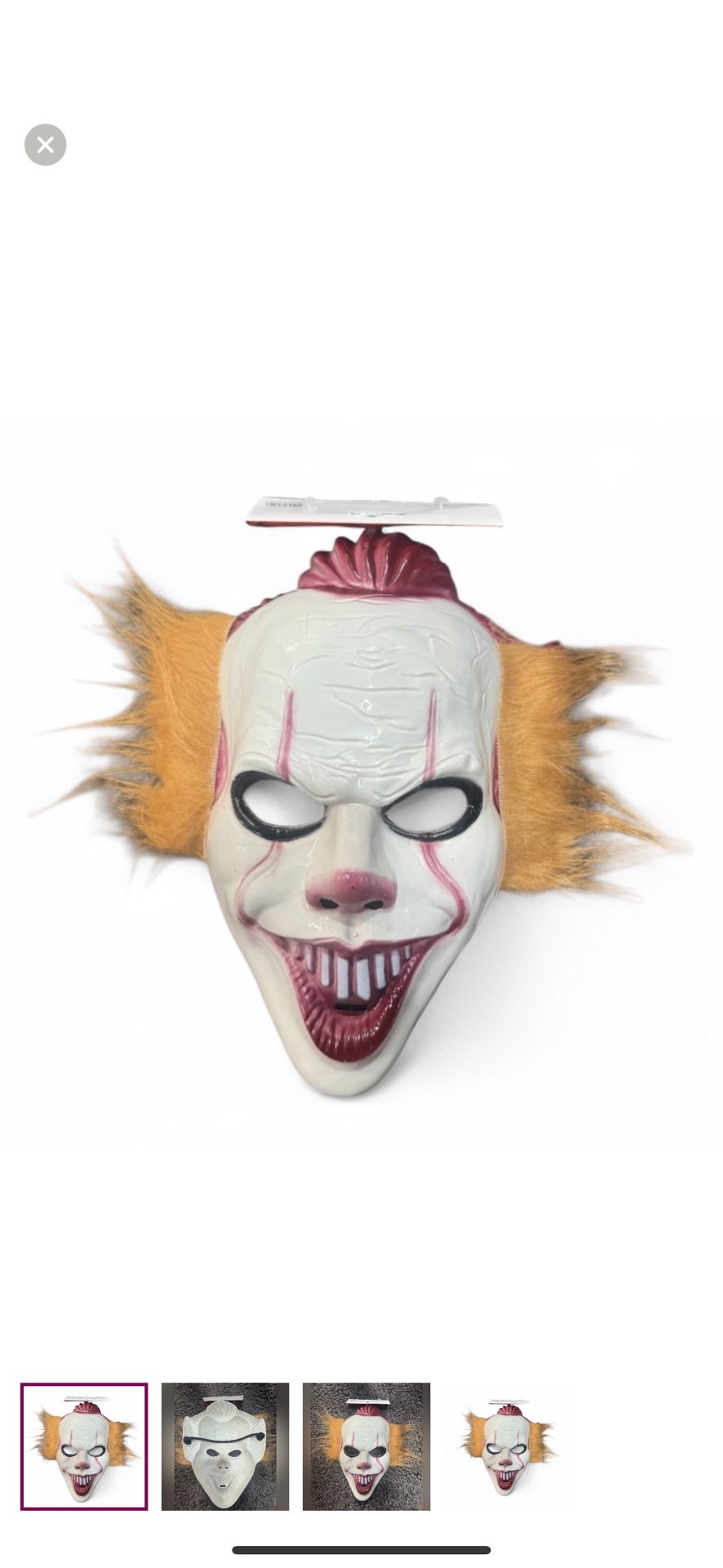 Creepy Clown Halloween Mask with Orange Hair one size