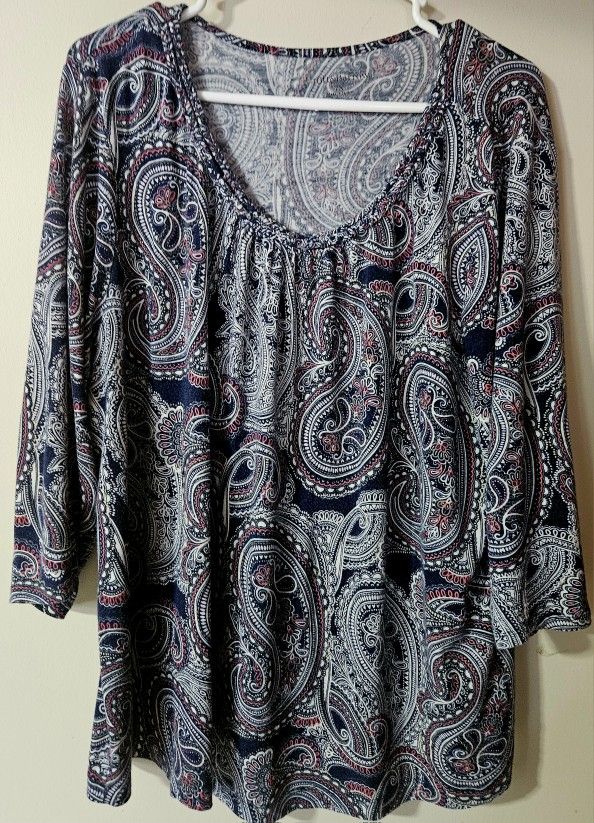 2X Paisley Print Women's Top