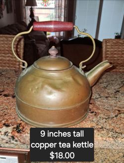 Vintage Copper Tea Kettle with Wood Handle